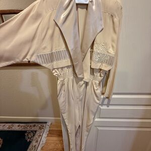 Cache Cream Jumpsuit with Embroidered Detail, 90’s country club luncheon style.